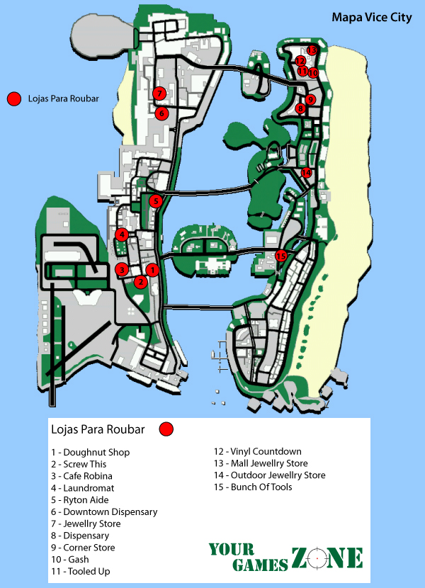 Mapa Lojas para Roubar GTA Vice City