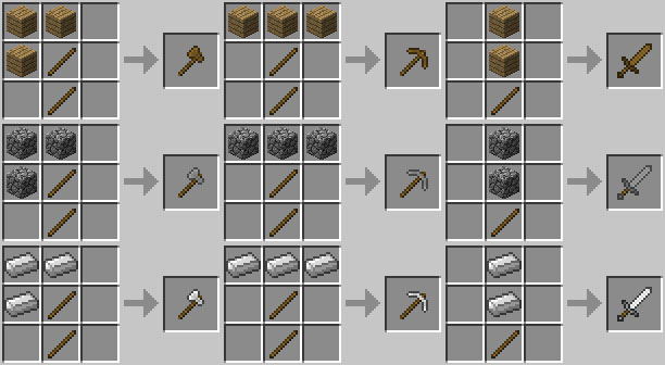 Minecraft receitas ferramentas